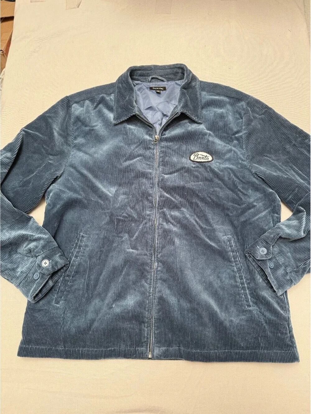 Brixton Utopia Corduroy Jacket Blue Janitor Logo - Large